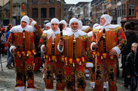 Binche festival carnival in Belgium Brussels. Belgium, carnaval of Binche. UNESCO World Heritage Parade Festival. Belgium, Walloon Municipality, province of Hainaut, village of Binche. The carnival of Binche is an event that takes place each year in the Belgian town of Binche during the Sunday, Monday, and Tuesday preceding Ash Wednesday. The carnival is the best known of several that take place in Belgium at the same time and has been proclaimed as a Masterpiece of the Oral and Intangible Heritage of Humanity listed by UNESCO. Its history dates back to approximately the 14th century.